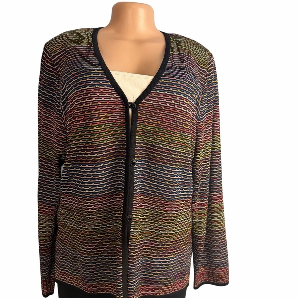 Exclusively Misook Cardigan Multicolor Long Sleeve Button Front